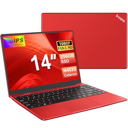 bvate PC Portatile 14 Pollici Notebook Win 11 Computer 256GB 1080P 2.4G+5G Supporta La Scheda SSD La Scheda TF Estesa, Wireless Bluetooth Mouse Wifi, Italiana Tastiera – Rossa