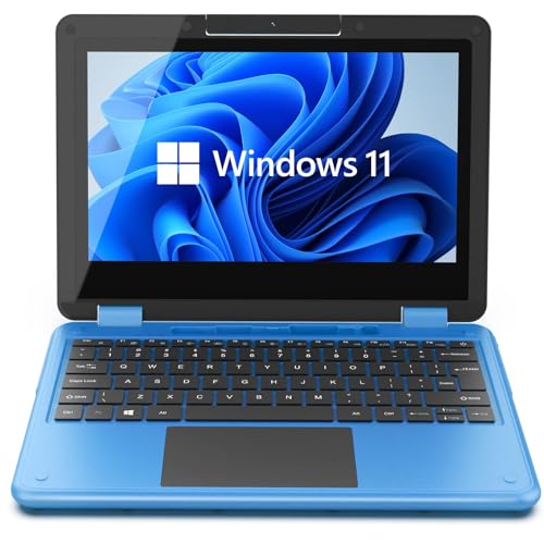 AWOW Laptop touch screen 2 in 1 11,6″ FHD Intel 4 core Celeron N4120 processore WI-11 OS 6 GB RAM 64 GB M.2 SSD memoria convertibile laptop per bambini (blu, QWERTY)