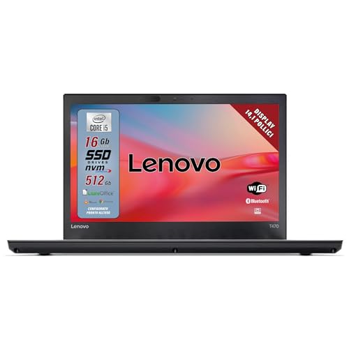 Lenovo, Pc portatile Intel Core i5 Pronto All’Uso con Pacchetto libre office, Notebook Con Display HD da 14″, Ram 16Gb, SSD 512Gb, Garanzia Italiana (Ricondizionato)