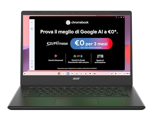 Acer Chromebook 314, Ram 4 GB DDR4, eMMC 128 GB, Display 14″ FHD, CBOA314-1H-C4ZG, Notebook, PC Portatile, Processore Intel Celeron N4500, Scheda Grafica Intel UHD, ChromeOS, Nero