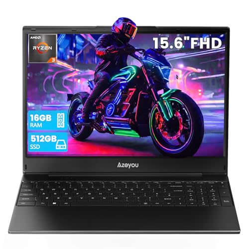 Azeyou Laptop 15,6″ FHD IPS per Business e Studenti, Processore AMD Ryzen 3 3200U, 16GB RAM, 512GB SSD, WiFi 5G, BT5.0, Win 11 Pro, HDMI, USB-C, Lettore di Schede SD, Tastierino Numerico, Webcam