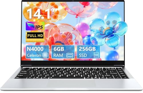 rumlawn PC Portatile Per Celeron N4000 Processore, Notebook 14,1 Pollici, 6 GB RAM 256 GB SSD (Supports Expand 1TB), Laptop Per UHD Graphics 600, Win 11, 5000MAH/TF Card/WiFi 5/HDMI /USB3.0