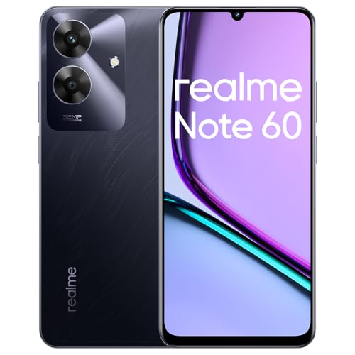 realme Note 60 Smartphone Android 14, 4G Telefono Cellulare Dual SIM, 90Hz Display LCD da 6.74″, 3GB RAM 64GB ROM, Batteria da 5000 mAh, 32MP Fotocamera chiara, Octa Core, Nero, senza Adattatore
