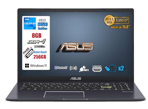 ASUS PC Portatile 15.6″ FullHD – Notebook Cpu Intel N4500, 8GB RAM, SSD 256GB, Windows 11, HDMI, USB Type-C, Mouse WIFI Incluso – Computer Portatile, Laptop Perfetto per Studio, Lavoro e Casa
