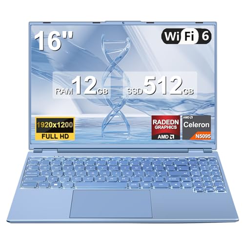 NOTODD PC Portatile Notebook 16 Pollici 12+512GB 1TB SSD Espansione, Win 11 pro Laptop Celeron N5095 (fino a 2.9Ghz) 丨Ventola di Raffreddamento丨Supporto 5G WIFI丨1920 * 1200 2K Schermo Doppio-Blu