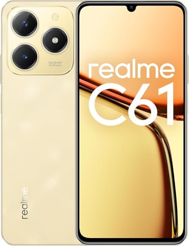 realme C61 4G Smartphone, 6GB di RAM + 128GB di spazio di archiviazione, batteria da 5000 mAh, display Eye Comfort a 90Hz, fotocamera AI da 50MP, chipset octa-core, oro scintillante (senza adattatore)