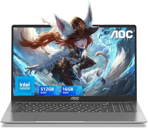 AOC 2025 15.6” PC Portatile, Alder Lake-N97 Fino a 3,6 GHz 16GB RAM 512GB M.2 SSD Laptop Computer 2.4G/5G WiFi,BT5.2,USB3,2, HDMI,Tipo C