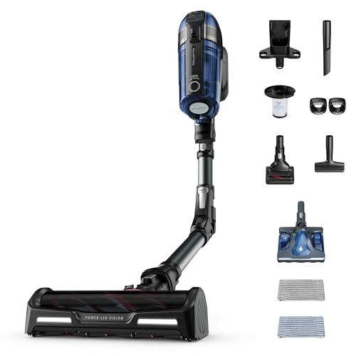 Rowenta X-Force 12.60 Aqua, Aspirapolvere senza fili, Aspira e Lava in una sola Passata, 45 min di Autonomia, Tecnologia Flex, Display di Controllo Digitale, Ultraleggero, Blu, RH98C8
