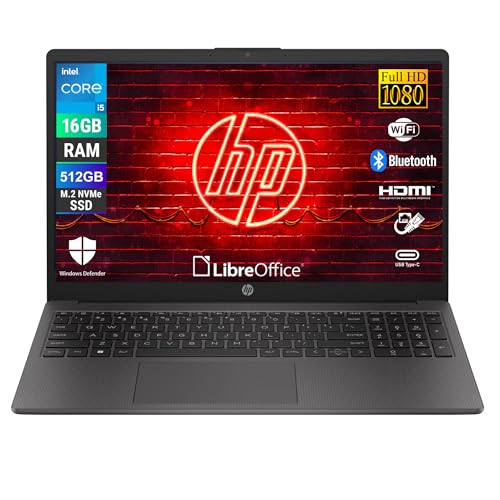 HP 250 G10, Computer Portatile Notebook, Intel i5-1334u 10 Core 3.4Ghz, Display 15.6” FHD, Ram 16GB, SSD 512GB, Windows 11, Pronto all’uso con Libre Office