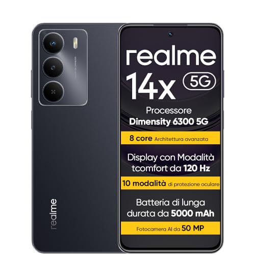 realme 14X 5G Smartphone 8+256 GB, Dimensity 6300 5G, Display da 120 Hz, Resistenza agli urti di grado militare, Fotocamera AI da 50 MP, Batteria di lunga durata da 5000 mAh, Nero