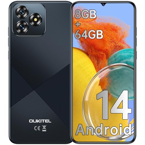 OUKITEL C53 Smartphone 2025, 6.6″ HD+ Telefono Cellulare, 8GB+64GB/1TB Smartphone Android 14, 4300mAh Telefoni, 13MP+5MP Cellulari, 4G Dual SIM/Nano+Nano+TF/GPS/OTG/Tipo-C, Nero